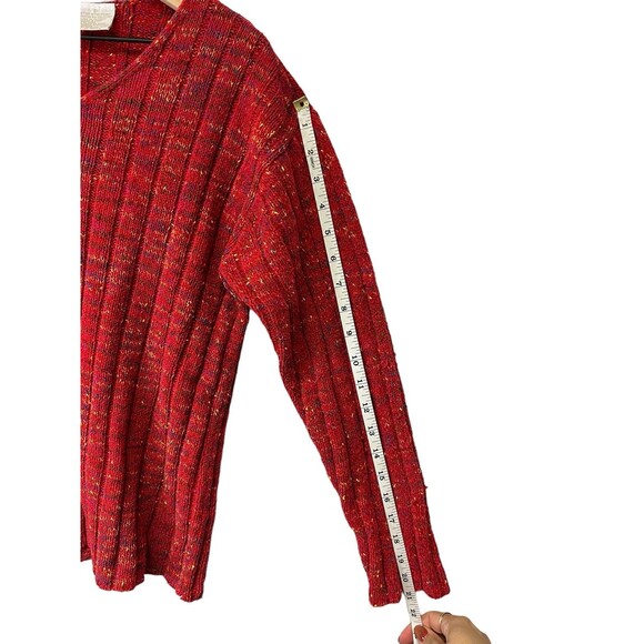 90s Vintage Liz Claiborne Red Pullover Ribbed Knit Long Sleeve Sweater Small - Picture 8 of 8